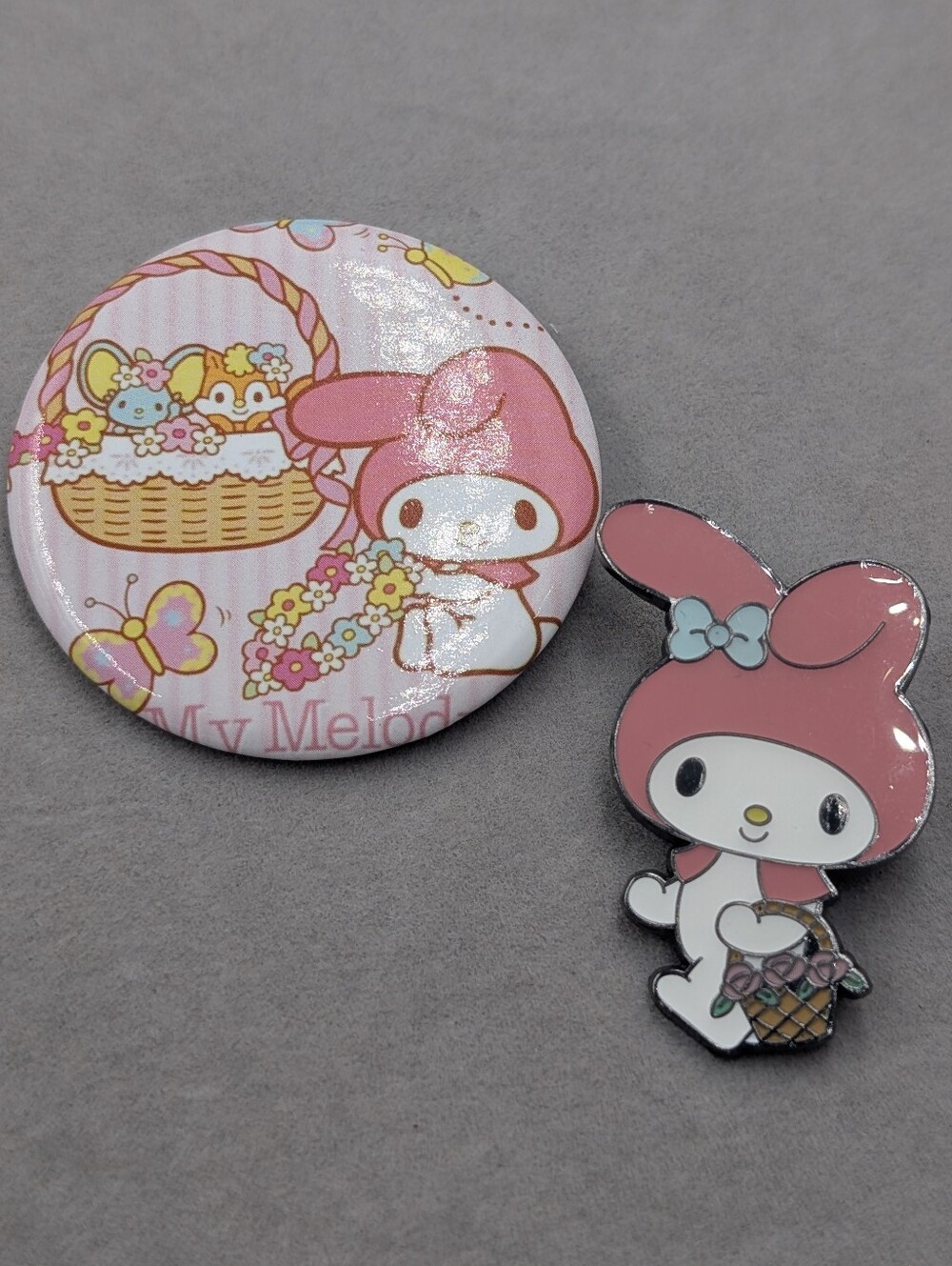 Sanrio My Melody Flower Basket Enamel Pin / Brooch & Button Badge Set | M320